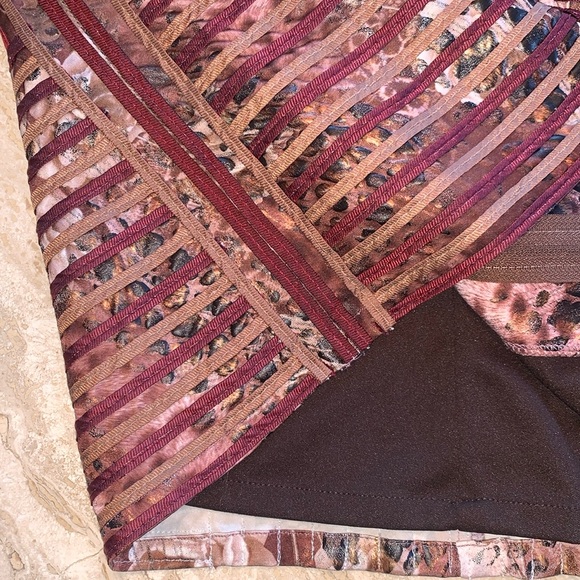 OBSTINEE by IKA blazer, maroon ribbon, tan/brown iridescent fabric, zips. M EUC - Picture 8 of 17